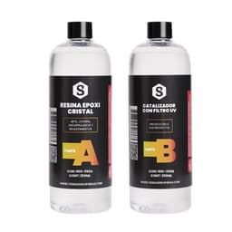 Resina Cristal Epoxi 1:1 Con Filtro Uv 500 Ml Alta Transparencia Anti Amarilleo Para Encapsulados Mesas Joyería Recubrimientos Protección Solar Secado Rápido