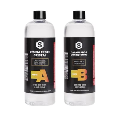 Resina Cristal Epoxi 1:1 Con Filtro Uv 500 Ml Alta Transparencia Anti Amarilleo Para Encapsulados Mesas Joyería Recubrimientos Protección Solar Secado Rápido