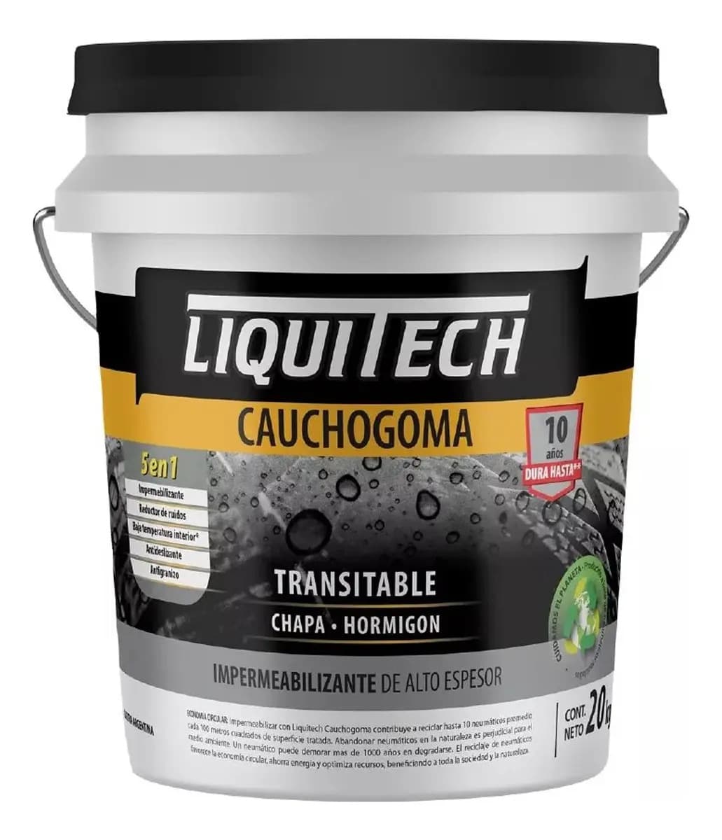 Impermeabilizante Caucho Goma Terrazas 20 Kg Liquitech Mm Acabado Mate Color Negro
