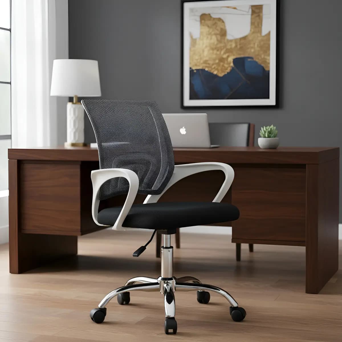 Silla De Oficina Pc Ejecutiva Escritorio Lumbar Blanca Zhome Color Blanco Material Del Tapizado Malla Z-103-B