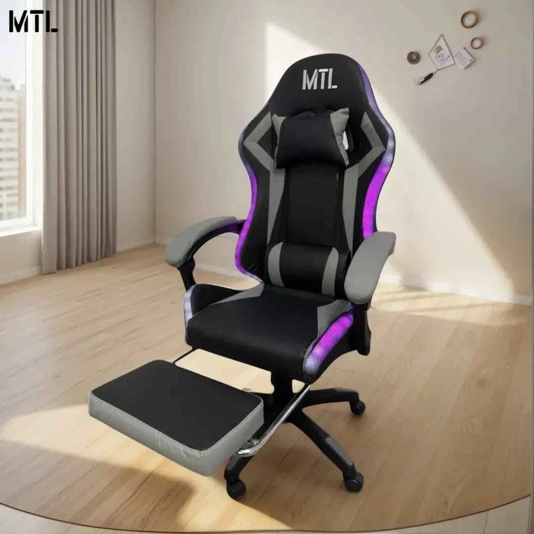 Silla Gamer Mtl Gris Ergonomica Con Luces Led Masajeadora Material del tapizado Cuero sintético