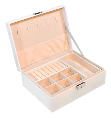 Alhajero Blanco Koabit Organizador de Joyas Caja Premium con Cerradura y Espejo Estuche Elegante para Anillos Aros Pulseras Collares Viaje Hogar Regalo Moderno