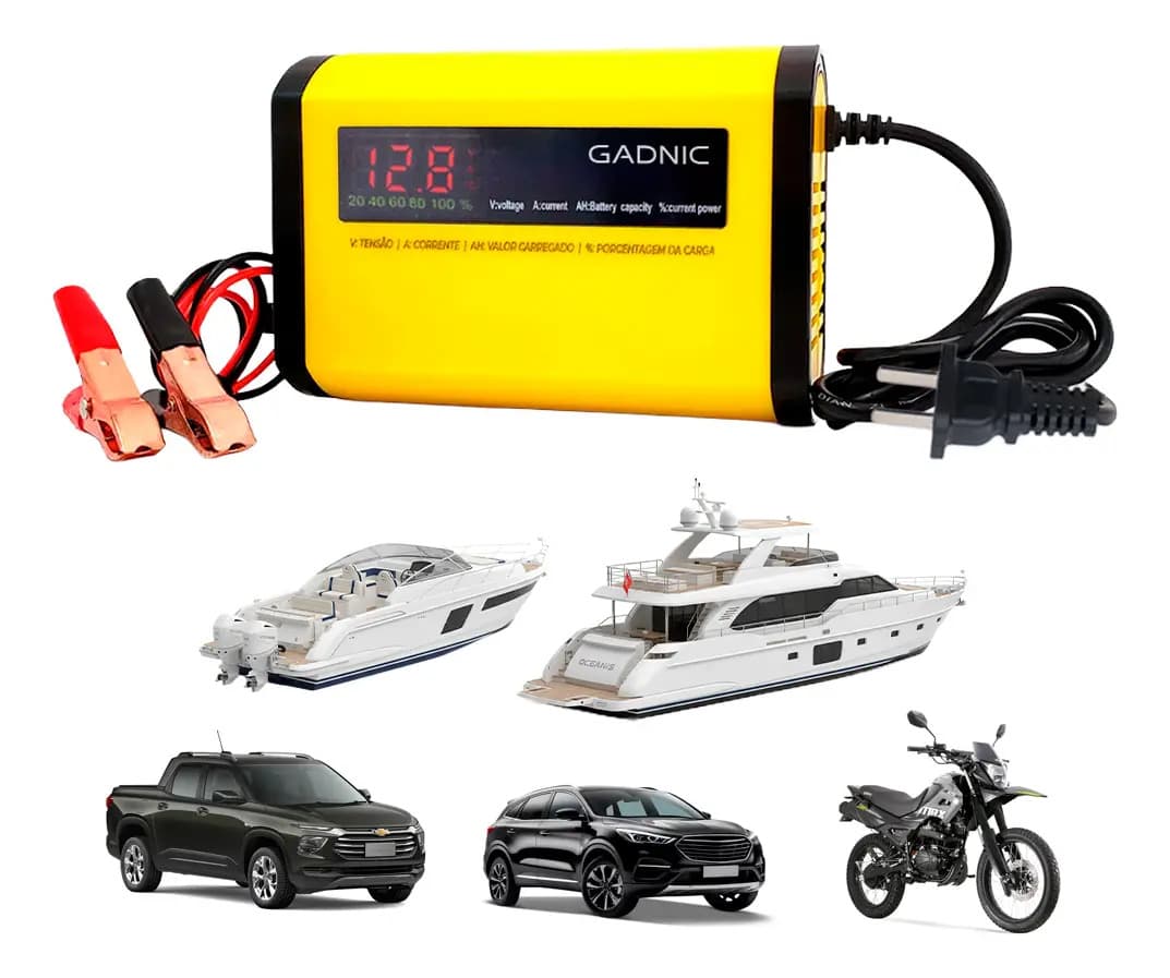 Cargador De Baterías Gadnic Auto Moto Lancha CBAT-Easy Pantalla LED 12V