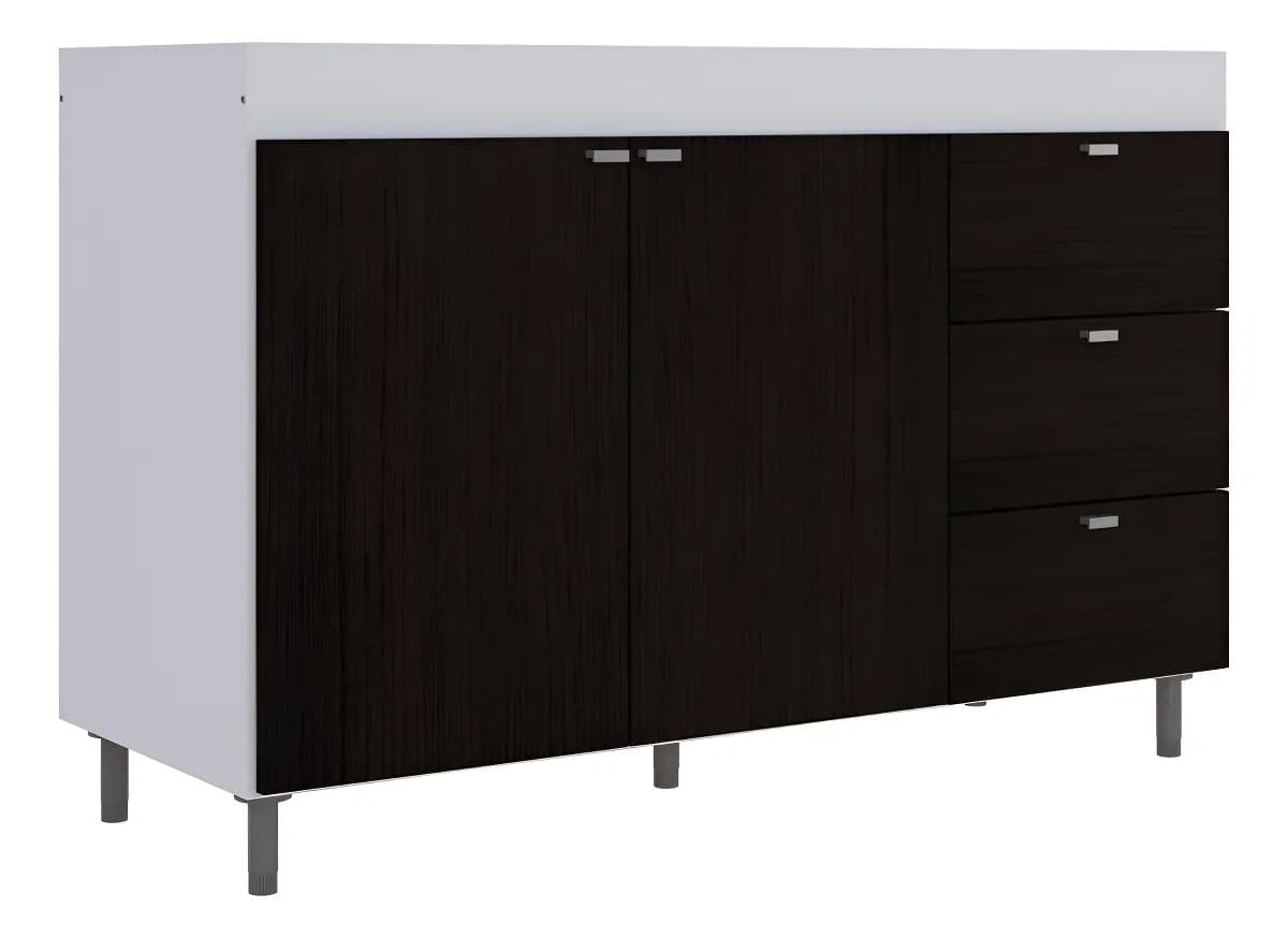 Bajo Mesada 2 Puertas 3 Cajones 120 Orlandi Melamina Sin Bacha + Color Blanco-Wengue