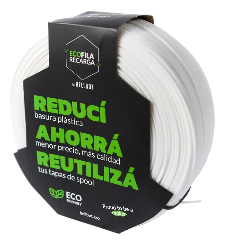 Filamento PLA 1.75mm Blanco 1kg Hellbot Ecofila Recarga V2 Sustentable