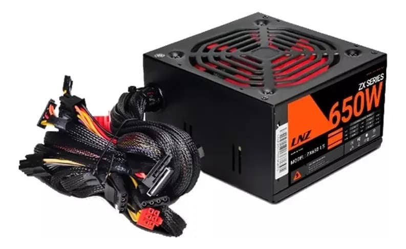 Fuente 650w Lnz Zx 650-gz C/cables Mallados Red Fan Color Negro