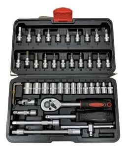 Caja JIN Feng jf-1046 Set Herramientas Juego de Llaves Tubos - Kit 46 Piezas Estuche Organizador negro _ T46 con Adaptador para Bits Standar