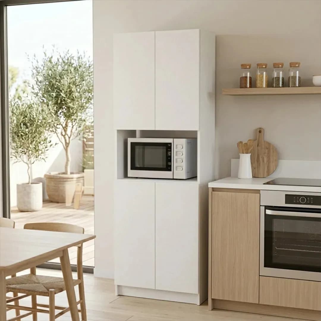 DESPENSERO ORGANIZADOR 4 PUERTAS Y REPISA BLANCO MELAMINA MUEBLE COCINA MULTIUSO 172x54 CM GUARDADO DESPENSA HOGAR COMEDOR ALACENERO HOME COLLECTION