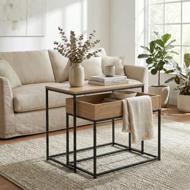 Mesas De Apoyo Set X2 Jazak Rebatibles Auxiliar Ratonas 2 Niveles Ideal Living Comedor Sala Diseño Moderno Y Elegante Fácil De Armar Con Cajon Estilo Minimalista Hierro Y Madera Mdf