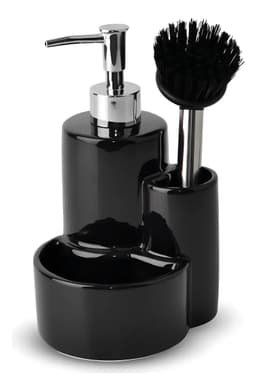 Dispenser Detergente De Baño De Ceramica Con Cepillo Color Negro