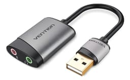 Adaptador Audio USB Vention - USB Macho a MiniPlug Hembra Hi-Fi - Audio y Microfono - Tarjeta sonido Jack 3.5 mm Plug TRRS - Carcasa Aluminio con cable 0.15 Metros - Notebook Auriculares - CDKHB