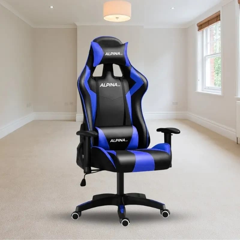 Silla Gamer Alpina Ergonomica Giratoria Reclinable Pre Ft055 Color Negro/Azul Material del tapizado Cuero sintético