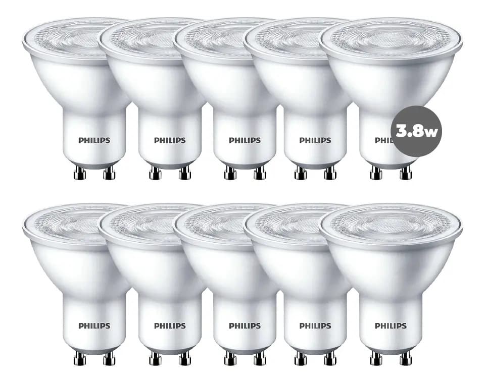 Pack X10 Dicroicas Led Philips Gu10 5w = 50w Calidas Frias Luz Fría (6500k)