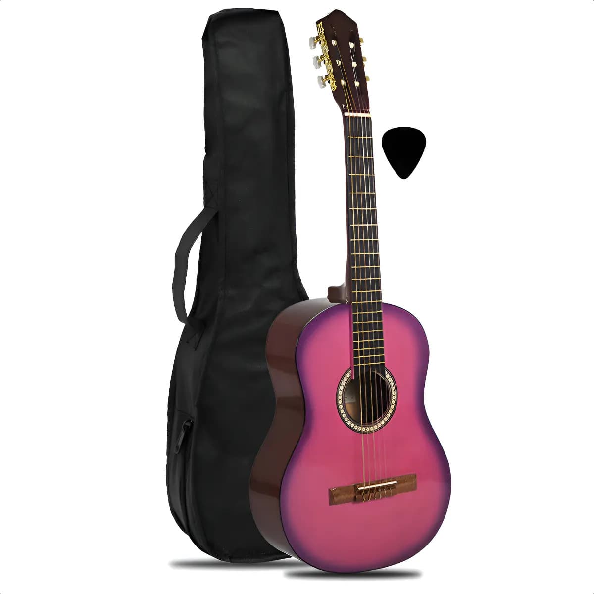 Guitarra Criolla De Estudio Combo Con Funda + Pua + Manual Color Rosa/lila