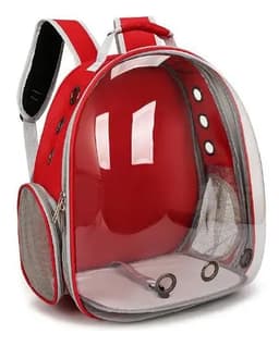 Mochila Transportadora Mascotas Capsula Transparente Waggs Color Rojo
