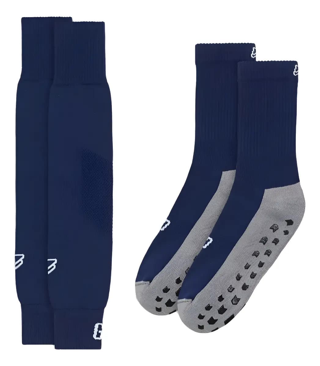 Media Futbol Antideslizante + Pantorrillera Kit Floyd Go 810 Color Azul Talle Unico Del 41 Al 45
