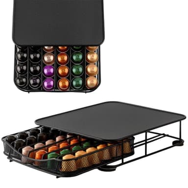 Portacapsulas Nespresso Cafe Organizador X36 Cajon Metalico Base Antideslizante Color Negro Marca Raitot