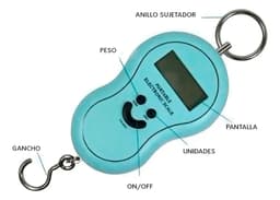 Balanza Digital Portátil De Mano Hasta 50 Kg. Valija Pesca Color Celeste Genérica
