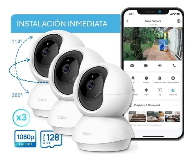 Cámara de seguridad WI-FI IP TP-Link Tapo C200 V1 con resolución 2MP visión nocturna incluida (3-pack)
