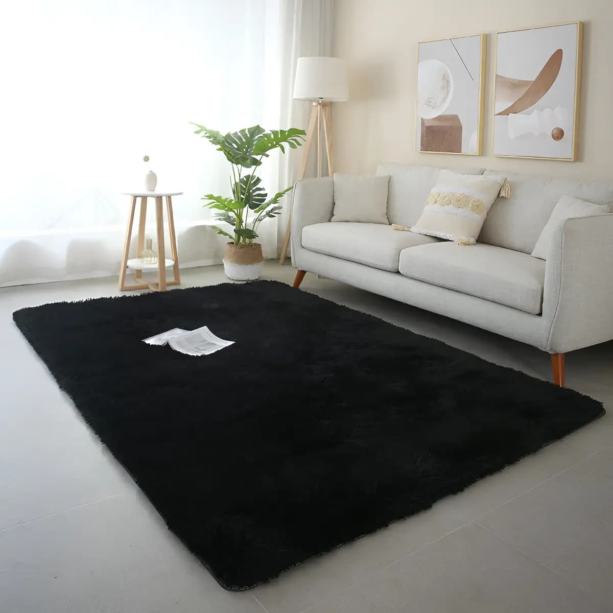 Queny Home Shaggy 2x1,4 Mts Alfombras Nórdicas Pelo Largo Colores Ancho 1.4 M Color Negro Diseño De La Tela Liso Largo 2 M