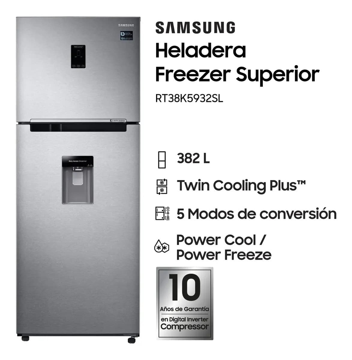 Heladera Freezer Superior Samsung No Frost 382 L Rt38k5932sl Color Inox