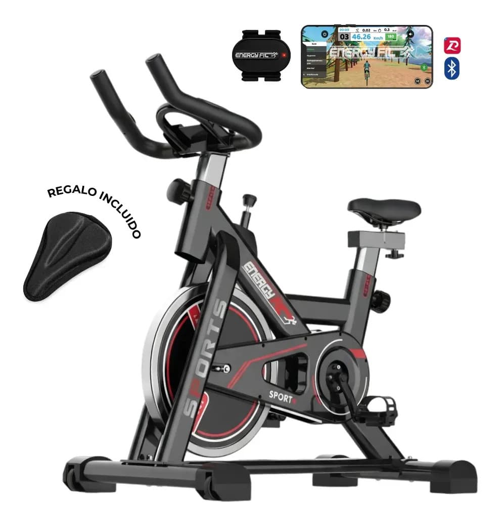 Bicicleta Fija Spinning Profesional Gym 8 Niveles 28 Kgs con App Bluetooth