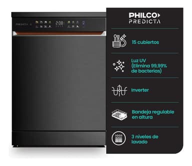 Lavavajillas Philco Predicta 15 Cubiertos Inverter Dark Inox