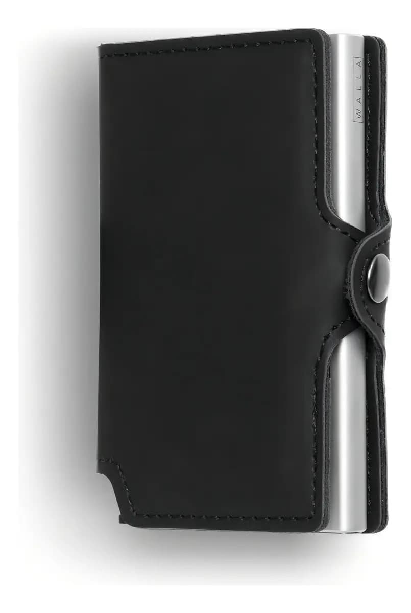 Billetera Walla Vintage con diseño Liso color black/silver de cuero - 10cm x 6.5cm x 1.5cm