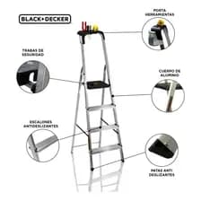 Escalera Reforzada Tijera Black + Decker 4 Escalones C/ Portaherramientas 150 Kg Domestica Aluminio
