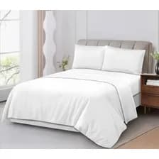 Juego De Sábanas Queen 2 Plazas Full Hotelera Premium Blanco Liso