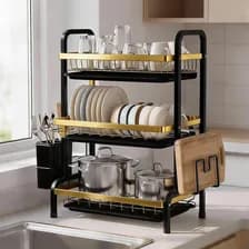Escurridor De Platos Secaplatos Con 3 Pisos Vajilla Organizador Cocina Mesada Imback Negro