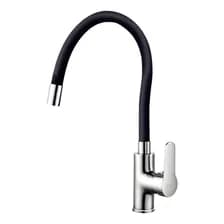 Griferia De Cocina Monocomando Libercam Rgri-09 Cuello De Cisne Flexible Mezcladora Mesada Color Plateado Y Negro Cromado Y Mate