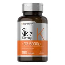 Vitamina K2 Mk-7 100mcg + D3 5000 Ui Sin Sabor 180 Cápsulas Horbaach