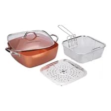 Eternity Copper Olla Cuadrada Cerámica Antiadherente 6.7l Con Tapa Cobre