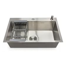 Bacha De Cocina Moderna Acero Inoxidable Simple Con Secaplatos Rectangular Fika 70x45x20cm Plateada Plateado