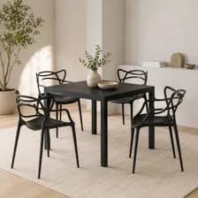 Combo X4 Silla Master Allegra Plástico Apilable Interior Exterior Color Negro Liso