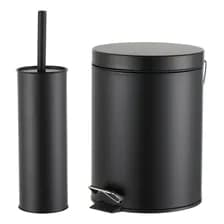 Set Baño Tacho Cesto Escobilla Cepillo Metal Negro 5 Lts