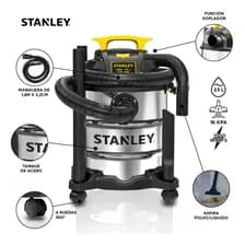 Aspiradora Sopladora Stanley 23 Lts 1300watts Aspira Polvo Y Líquidos Plateado/negro/amarillo
