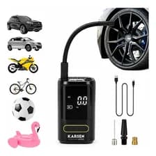 Inflador De Aire Portátil Karsen Home In-01 Con Pantalla Digital Para Auto, Moto Y Bici 150 Psi Negro