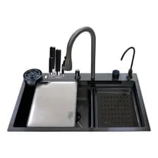 Bacha De Cocina Inteligente Yuka Smarsink Ss-330 Acero Inox 304 Set Griferia Nano Black 75 Cm X 46 Cm X 22 Cm