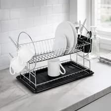 Hogar Actual Escurre Platos Seca Platos Cromado Con Bandeja Y Cubiertero Doble Chico 441 Color Negro