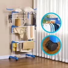 Tender Vertical Para Ropa Con Ruedas Plegable 3 Niveles Color Blanco Y Azul Blanco/azul