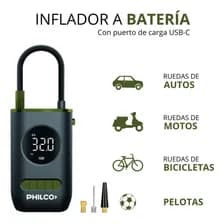 Inflador Inalámbrico Philco I151p Recargable Por Usb Compresor De Aire Portátil 150 Psi