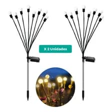 Estaca Luz Solar Ramo 8 Leds Bombillas Jardin Exterior X 2u Negro