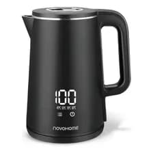 Pava Eléctrica Digital Novohome 2 Lts Pantalla Tactil Color Negro Acero Inoxidable Gran Capacidad Xl
