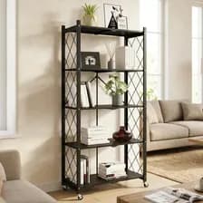 Estante Plegable De Metal Con Ruedas Y 5 Niveles, Estilo Industrial Negro