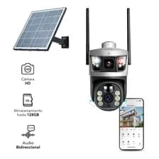 Cámara Seguridad Inalámbrica Domo 2mp Wi-fi Doble Lente Con Panel Solar Exterior Visión Nocturna App Celular Ip66 Blanco