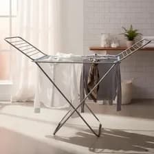 Tender Para Ropa Con Alas Plegable Hogar Actual De Pie Aluminio 176cm Largo Desplegado
