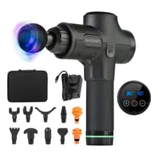 Pistola Masajeadora Exp Mass Gadnic 30 Velocidades 12 Cabezales Portátil Recargable Lcd Motor Brushless Recuperación Muscular Silenciosa Negro