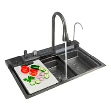 Bacha De Cocina Pvd Con Set Grifería Inteligente Acero Zego Acabado Pvd Gris Ancho 45.8 Cm Color Gris Oscuro Zego0212 Espesor 3 Mm Largo 74.95 Cm Material Acero Inoxidable Profundidad 21 Cm